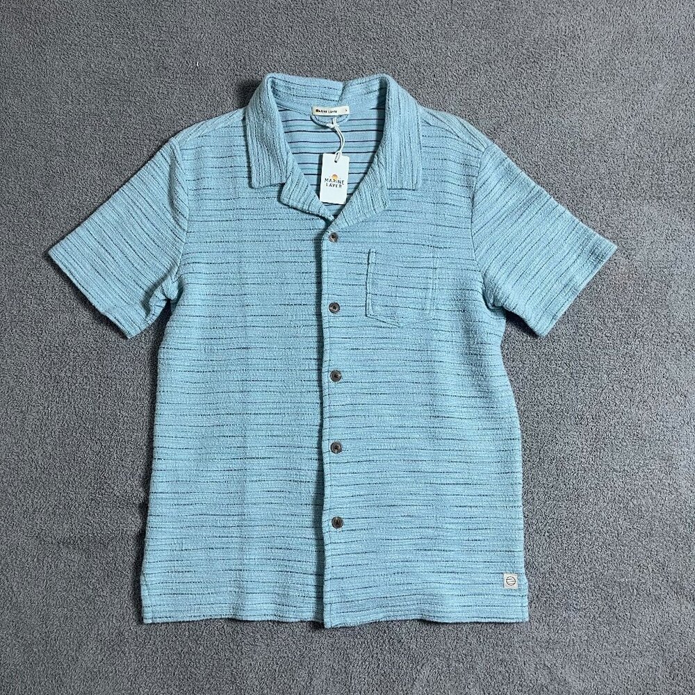 Marine Layer Shirt Blue Textured Resort Jacquard Short Sleeve Camp Men's Small